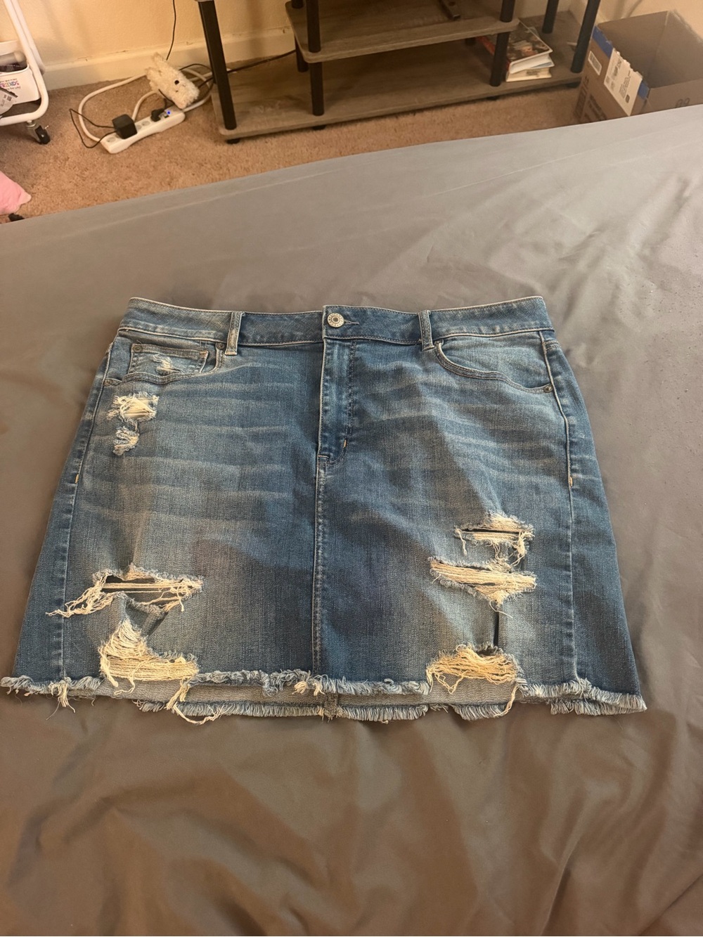 American Eagle Outfitters Blue Distressed Denim Mini Skirt